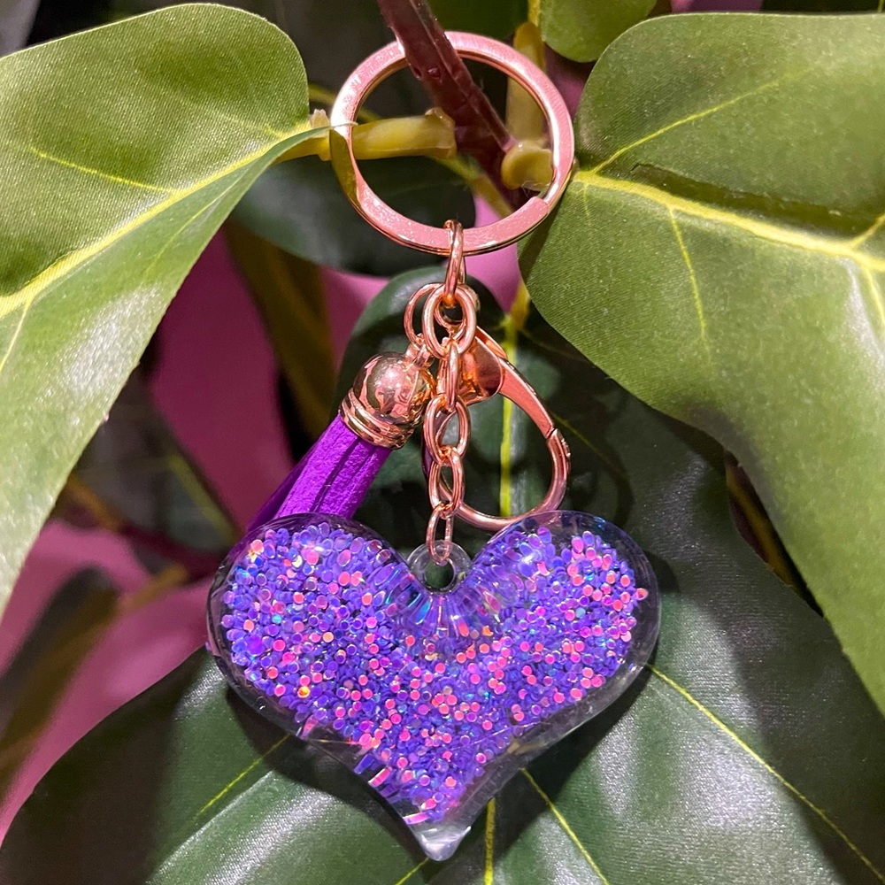 Purple Heart Glitter Keychain